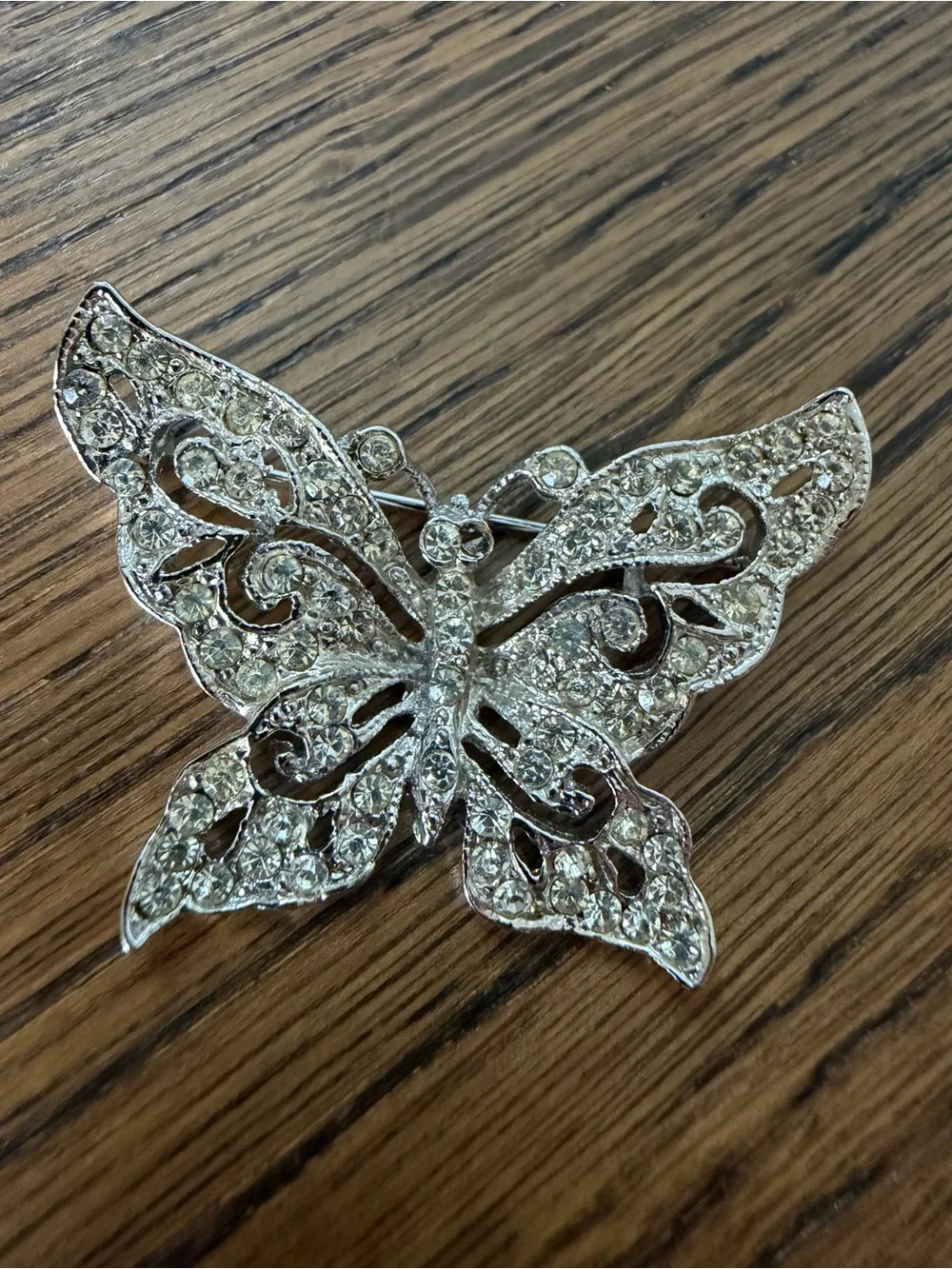 Vintage Signed Hedy Silver Tone Rhinestone Butterfly Brooch Pin